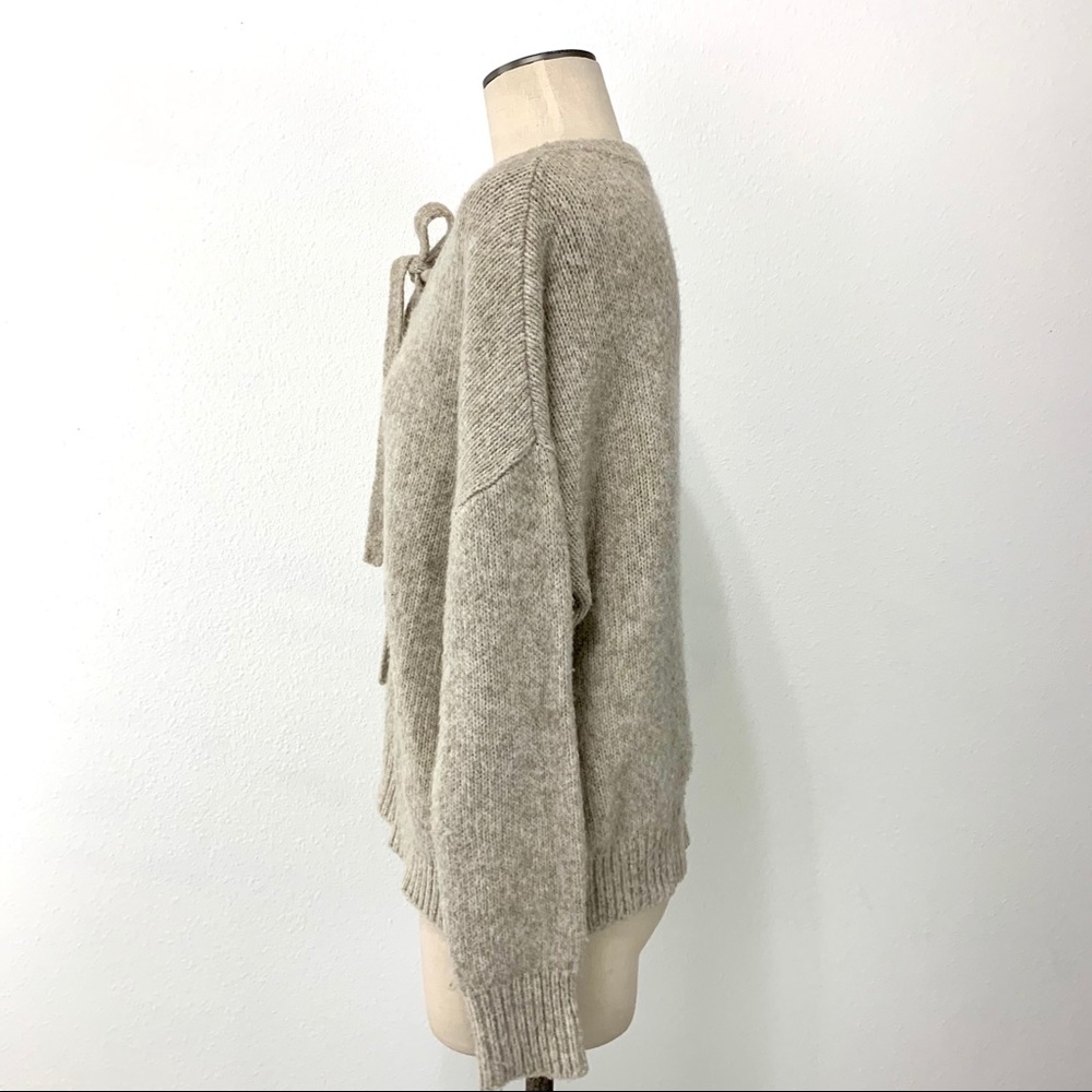 Zara- Oatmeal Lace Up Wool Blend Sweater Med - Picture 4 of 10